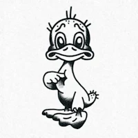 a black and white drawing of a duck