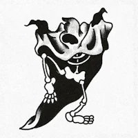 a black and white drawing of a skeleton holding a pepper