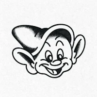 a black and white drawing of a cartoon character with a hat